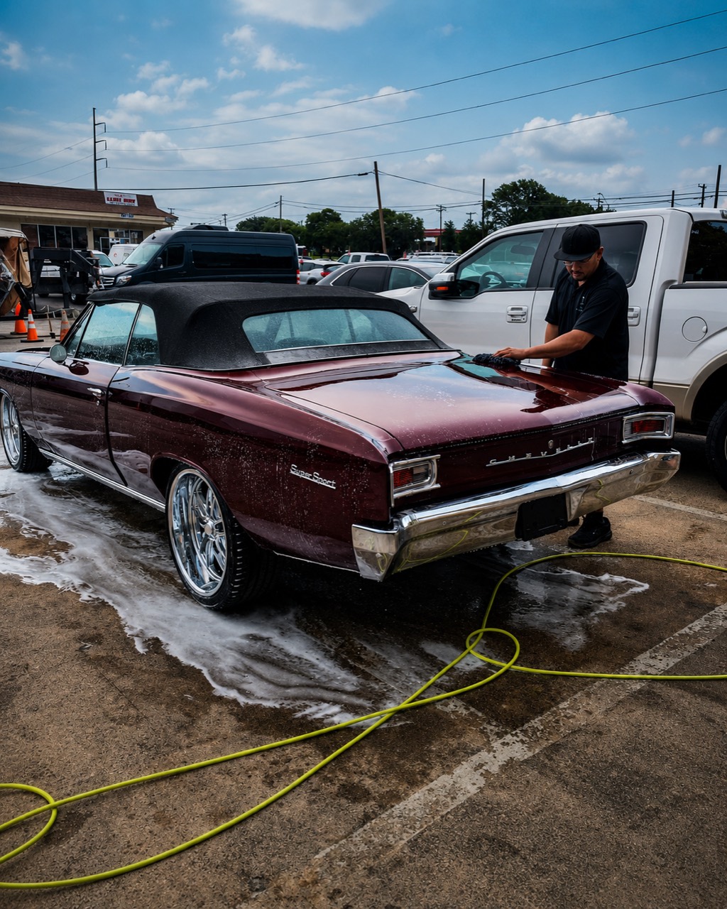 Adaptive Detailing hand washing a classic Chevrolet